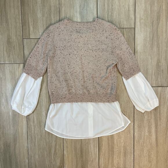 Brochu Walker Wool Cashmere Layered Sweater Blouse Womens M Beige - Picture 2 of 6